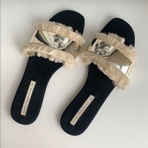 Zara ivory cream and gold fringe sandals